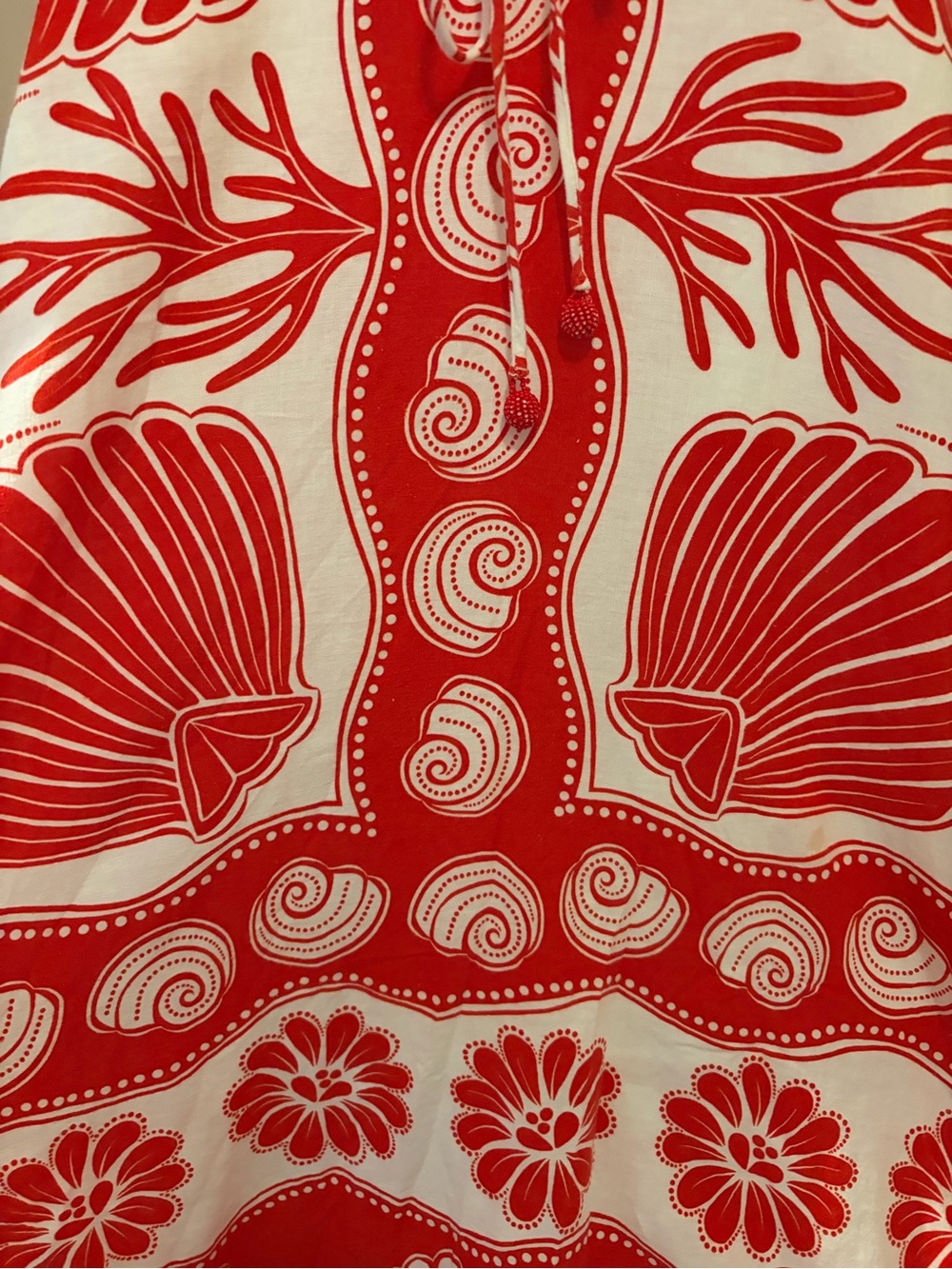 FARM Rio Red White Shell Print Linen Blend Maxi Dress Size Small - Picture 8 of 9